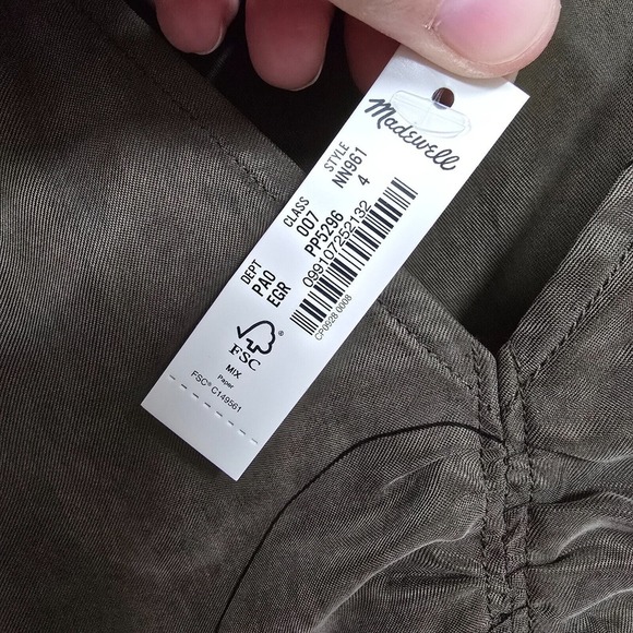 Madewell Brushed Ruched Front Top Womens 4 Green Long Sleeve Cupro V-Neck Earthy - Picture 6 of 12